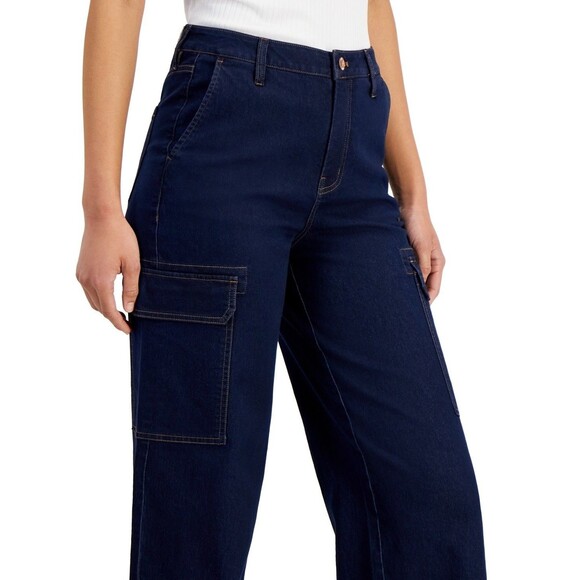 Anne Klein Women's Cargo Wide Leg High-Rise Trouser Jeans, Metropolitan Wash, 10 - Picture 4 of 4